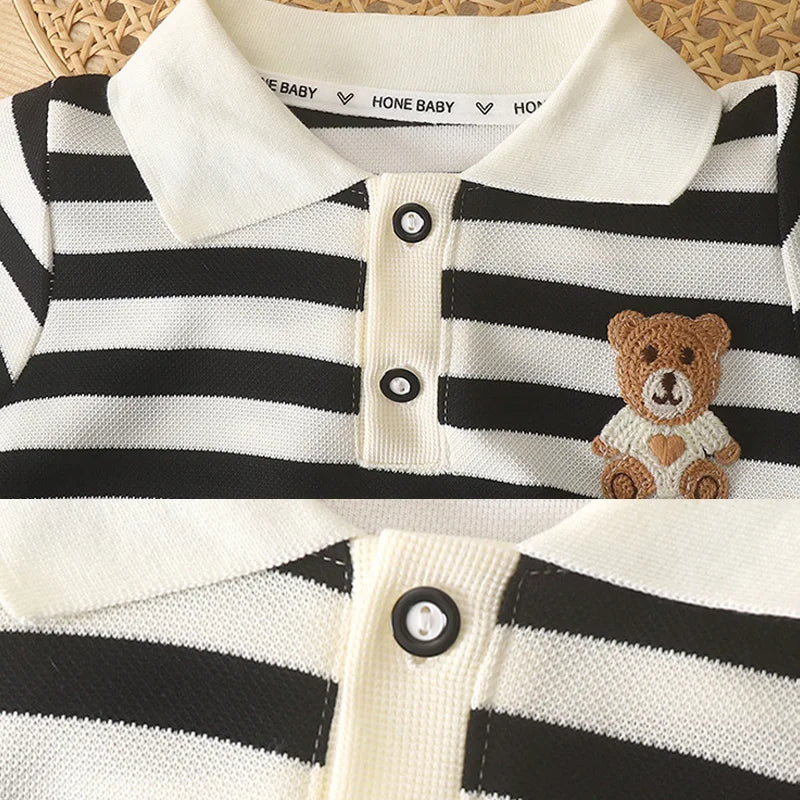 Girls' Striped Bear Polo Dress - Short Sleeve