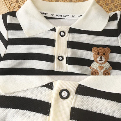 Girls' Striped Bear Polo Dress - Short Sleeve