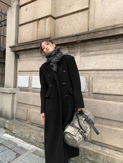 Women's Y2K Faux Wool Coat - Double Breasted Winter Jacket