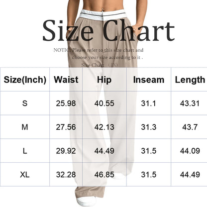Women's Blazer Pants Pleated Wide-Leg Casual Trousers Contrast Waistband Daily Wear Stylish Versatile Loose Fit  Long Pants