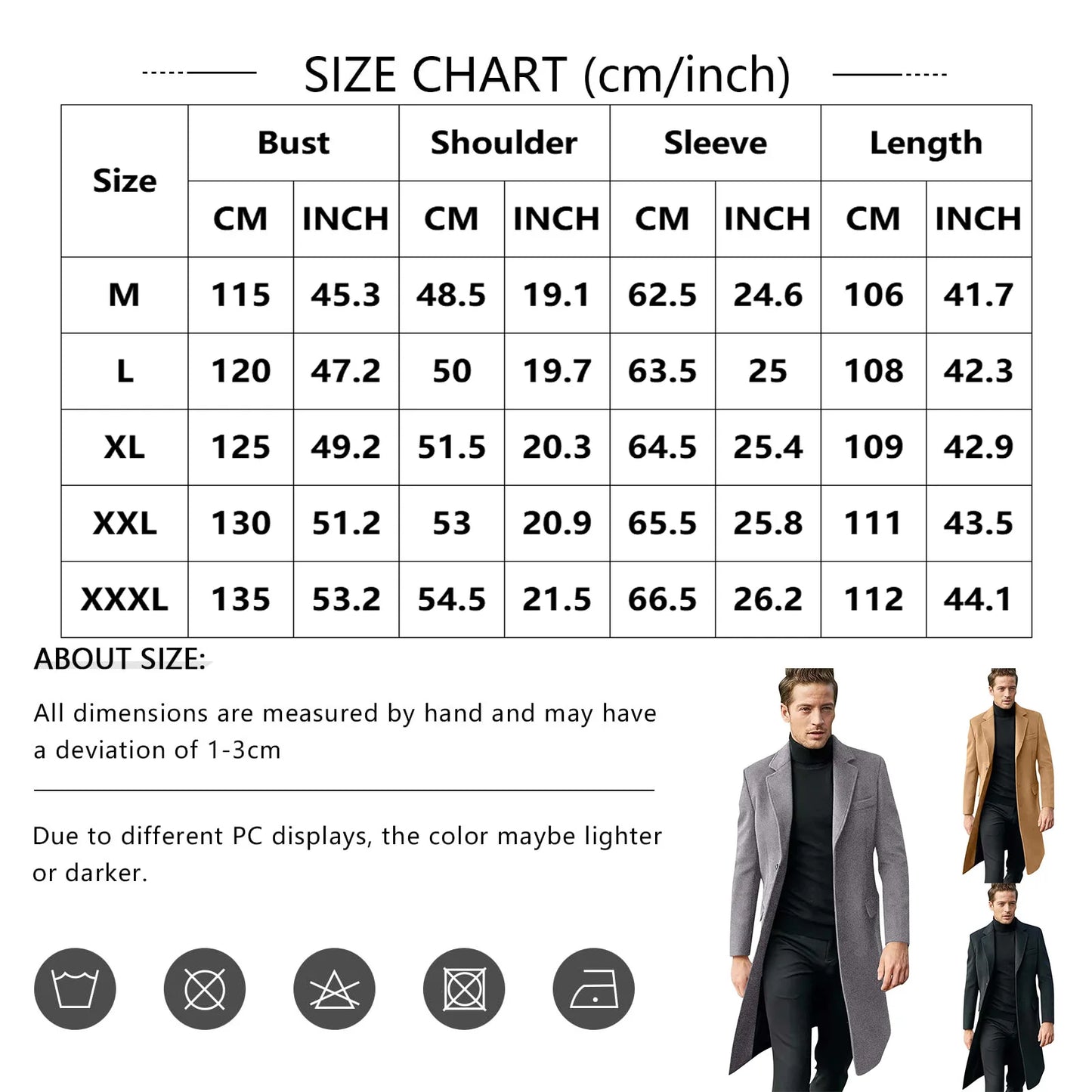 Men's Long Trench Coat - Slim-Fit Wool Jacket