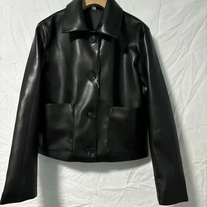 Women's Autumn Leather PU Imitation Leather Loose Black Jacket Motorcycle Coat Autumn Fashion Jackets