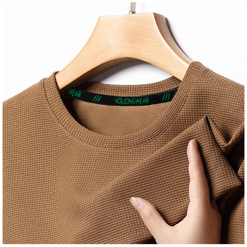 Men's Waffle Round Neck Long Sleeve T-Shirt 4XL
