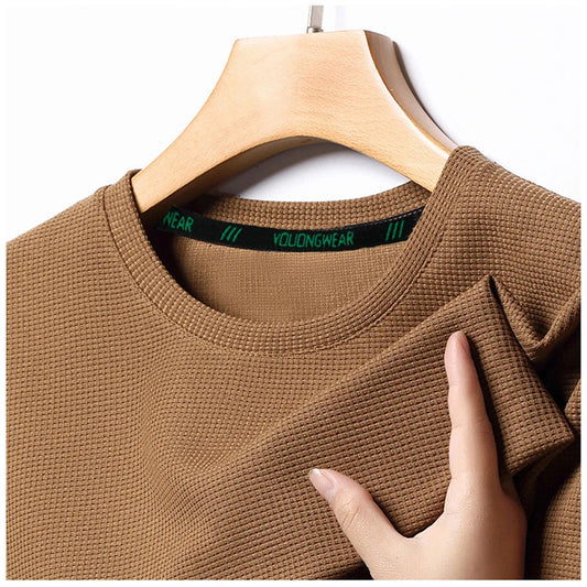 Men's Waffle Round Neck Long Sleeve T-Shirt 4XL
