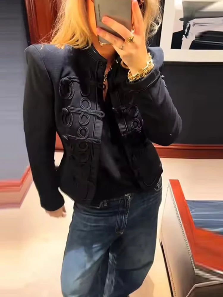 Retro Denim Military Jacket Women 2026