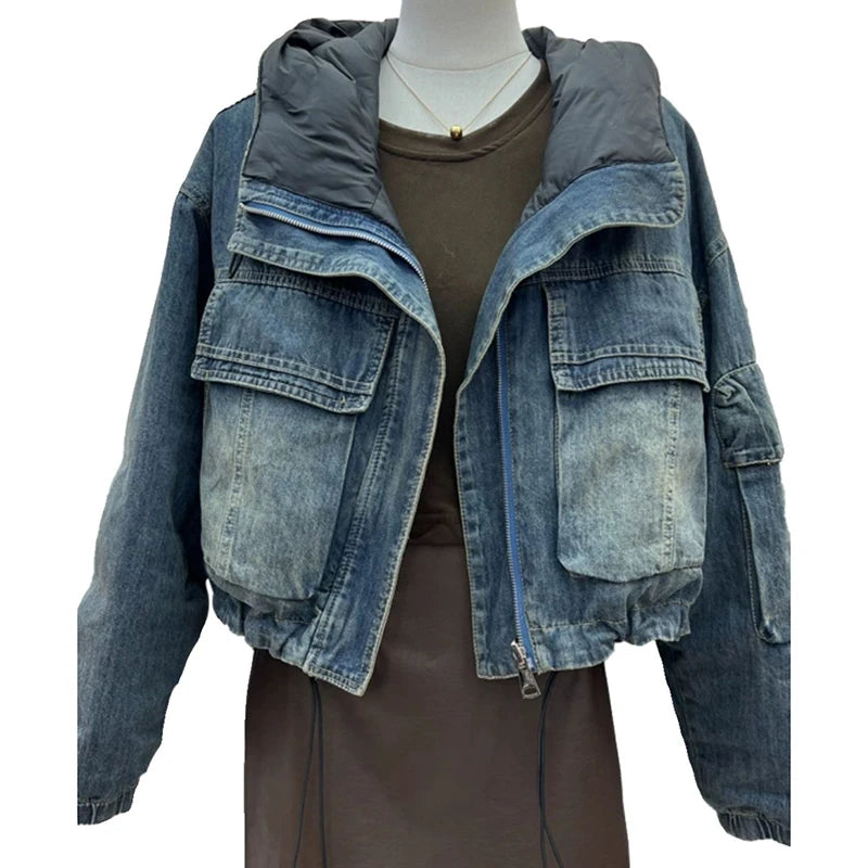 Vintage Denim Jacket Women 2025 Hooded