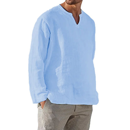 Men's Cotton Linen V-Neck Hawaiian T-Shirt