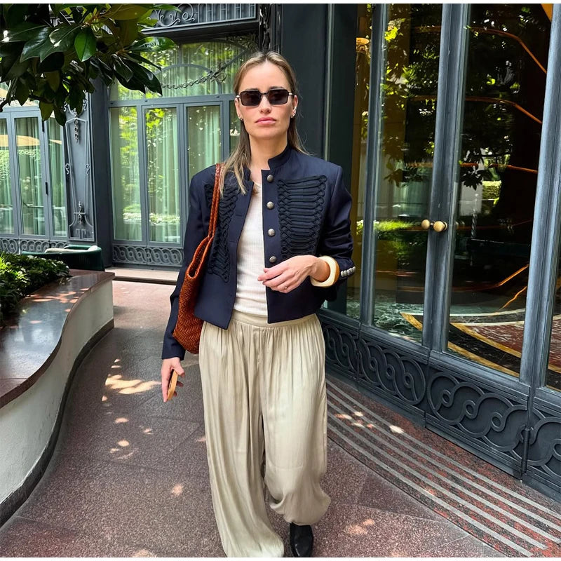 Retro Denim Military Jacket Women 2026