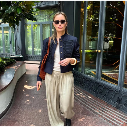 Retro Denim Military Jacket Women 2026