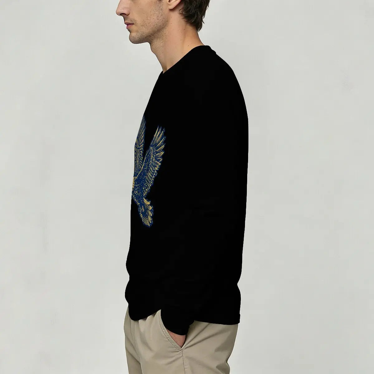 Men's Retro Crew Neck Printed Long Sleeve T-Shirt