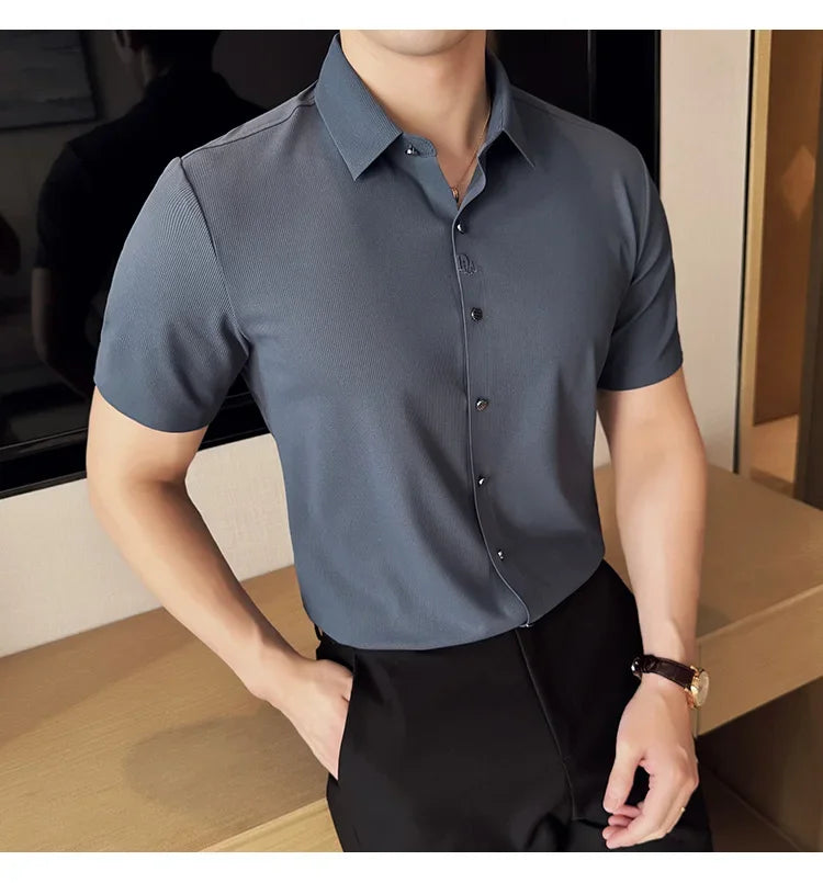 Men's Embroidered Striped Business Shirt