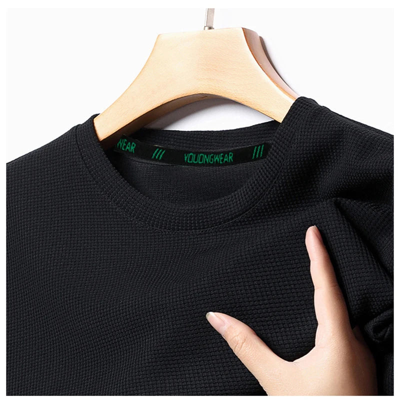 Men's Waffle Round Neck Long Sleeve T-Shirt 4XL
