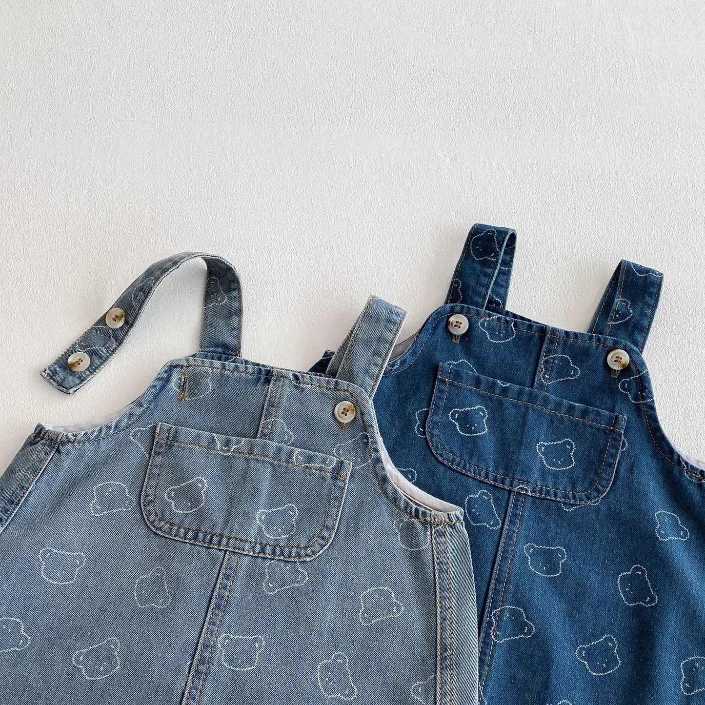 New Spring Summer 2025 Dress Toddler Girls' Suspenders Dress Cute Bear Printing Denim Dress For Baby Girls 1 To 8 Years Old