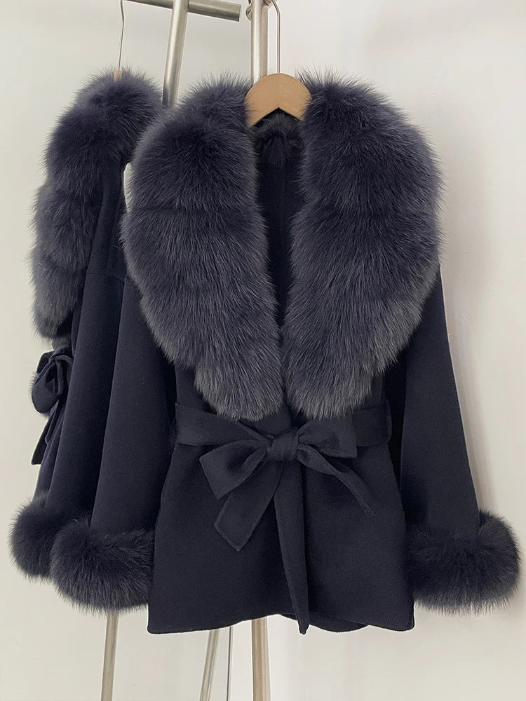 Women's Luxury Winter Coat - Wool with Real Fur Trim