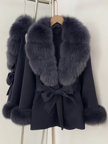 Women's Luxury Winter Coat - Wool with Real Fur Trim