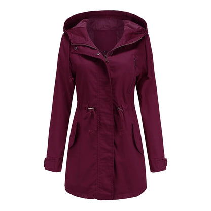 Women Hooded Trench Coat Spring Autumn Outdoor