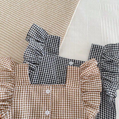 Girls' Checkered Sleeveless Blouse & Shorts Set 2-6Y