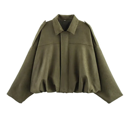 Qadın Bomber Gödəkçələri Paltolar Moda Vintage Dəbli Yaxalıq