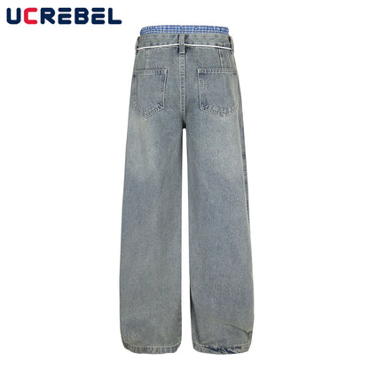 Double Waist Jeans Mens With Belt - Retro High Street