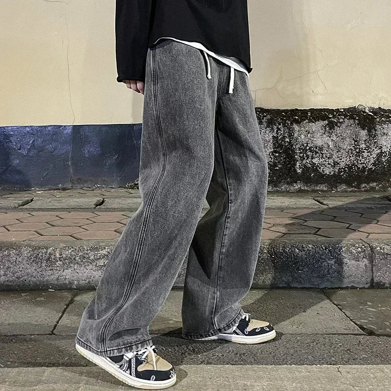 Men's Wide Leg Baggy Jeans - Korean Street Style Loose