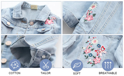Girls Denim Jacket - Embroidered Cowboy Coat