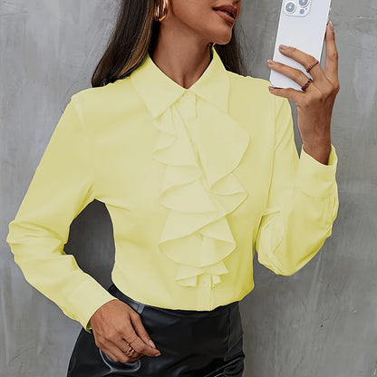 Elegant Women Blouse Ruffled Long Sleeve Office Shirt