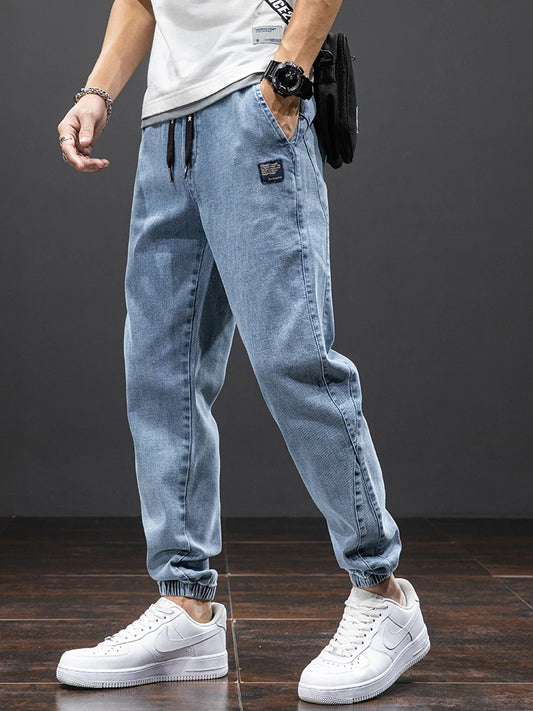 Spring Summer Black Blue Cargo Jeans Men - Streetwear Denim Jogger