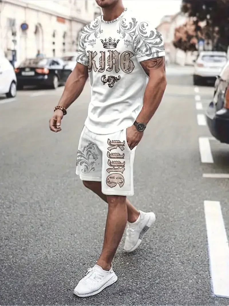 Men's 3D Gradient T-shirt and Shorts Set - Casual Sportswear