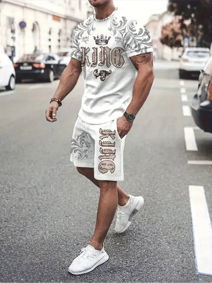 Men's 3D Gradient T-shirt and Shorts Set - Casual Sportswear
