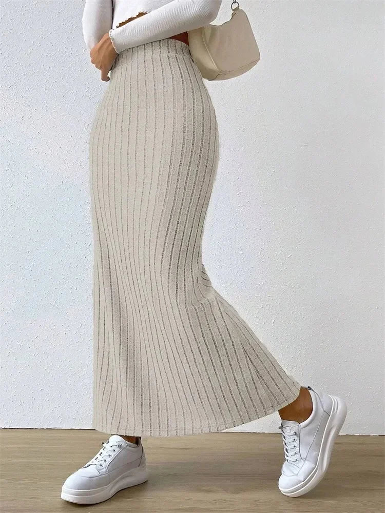 Women's Rib-knit Side Split Maxi Skirt - Long Skirt