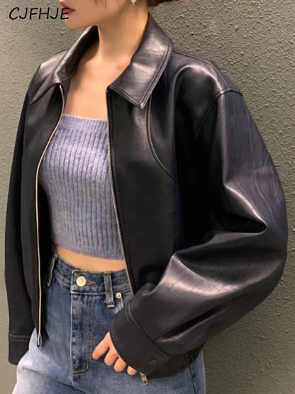 Women's Trench Leather Jacket - Streetwear Cropped Biker Coat