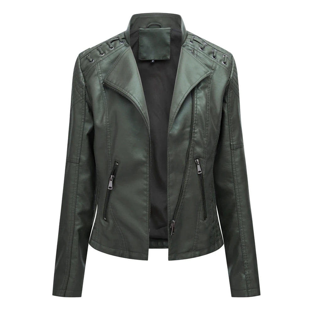 Women's PU Leather Motorcycle Jacket - Spring Autumn