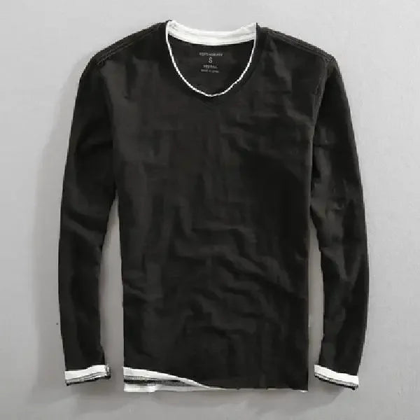 Men's Japanese Vintage V-Neck Long Sleeve T-Shirt 2026