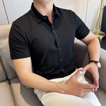 Men's Embroidered Striped Business Shirt