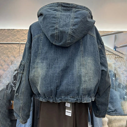 Vintage Denim Jacket Women 2025 Hooded