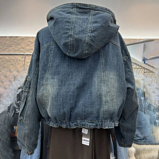 Vintage Denim Jacket Women 2025 Hooded