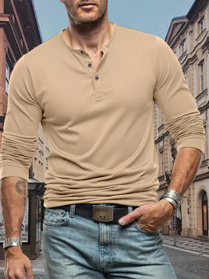 Men's Henley Slim Fit Sports Long Sleeve T-Shirt