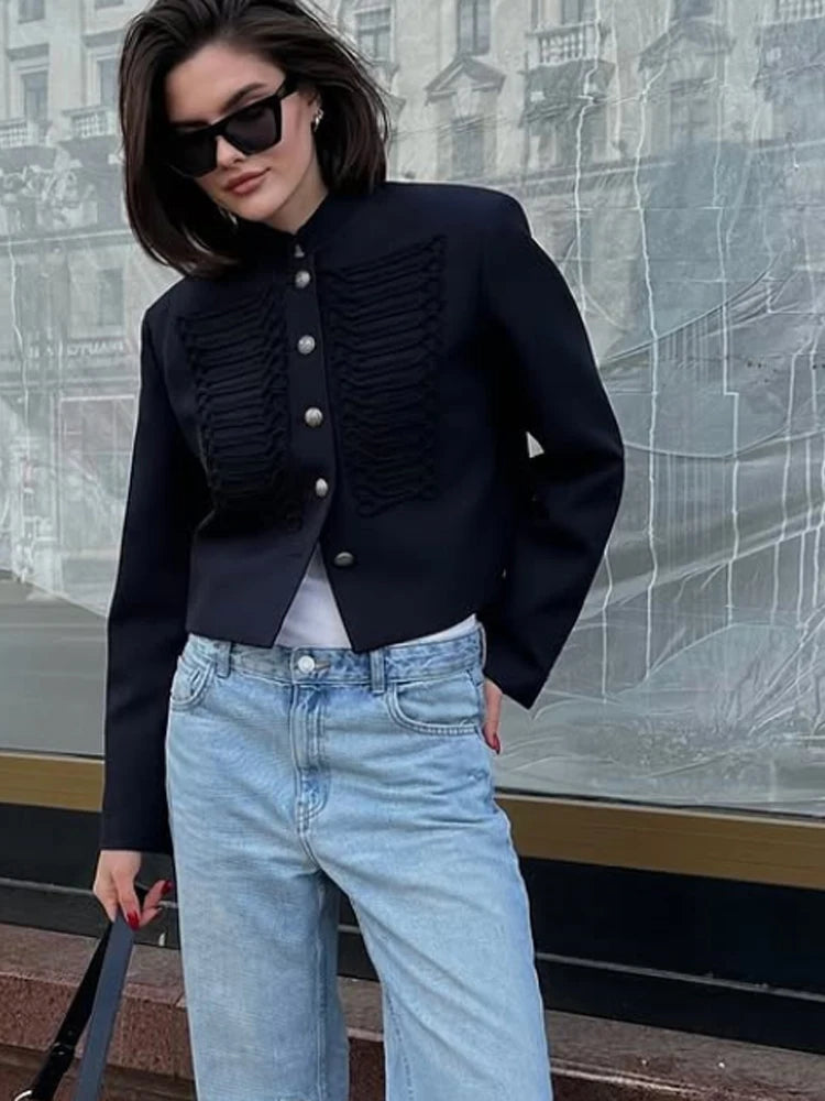 Retro Denim Military Jacket Women 2026