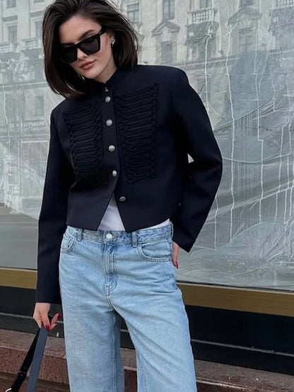 Retro Denim Military Jacket Women 2026