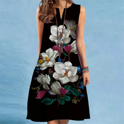 Elegant Flower Power Print Mini Dress 2025 New Women Summer V-neck Sleeveless Sexy A-Line Dress Bohemia Beach Sundress New Femme