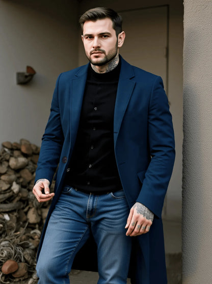 Men's Thickened Wool Single-Breasted Trench Coat