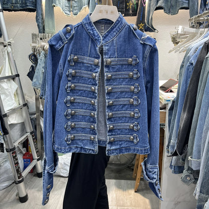 Retro Denim Military Jacket Women 2026