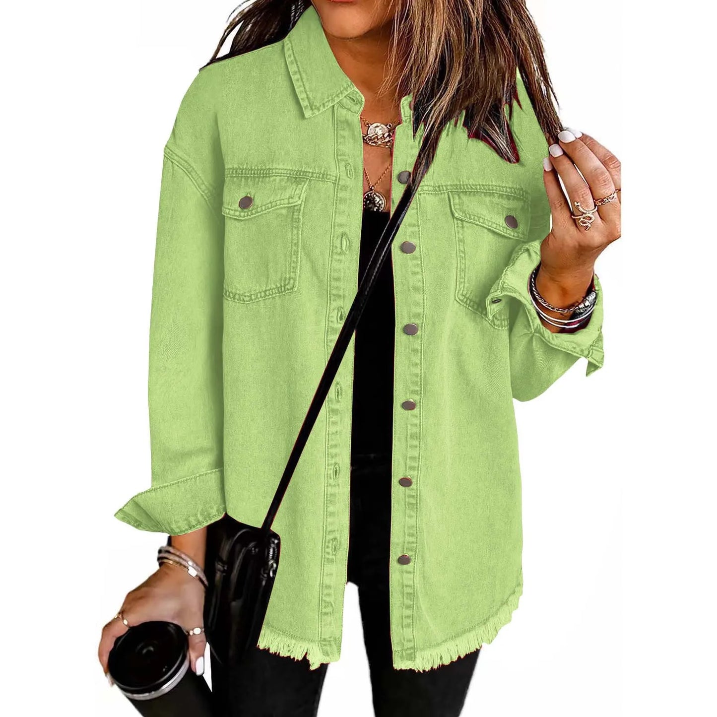 New washed denim shirt jacket for women autumn and winter personality street style edged hem jacket for women