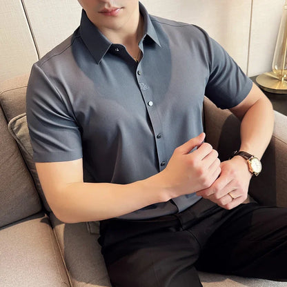 Men's Embroidered Striped Business Shirt