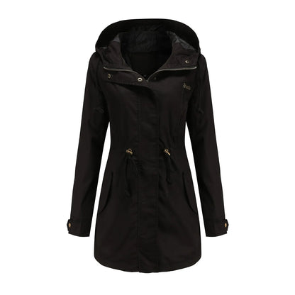 Women Hooded Trench Coat Spring Autumn Outdoor