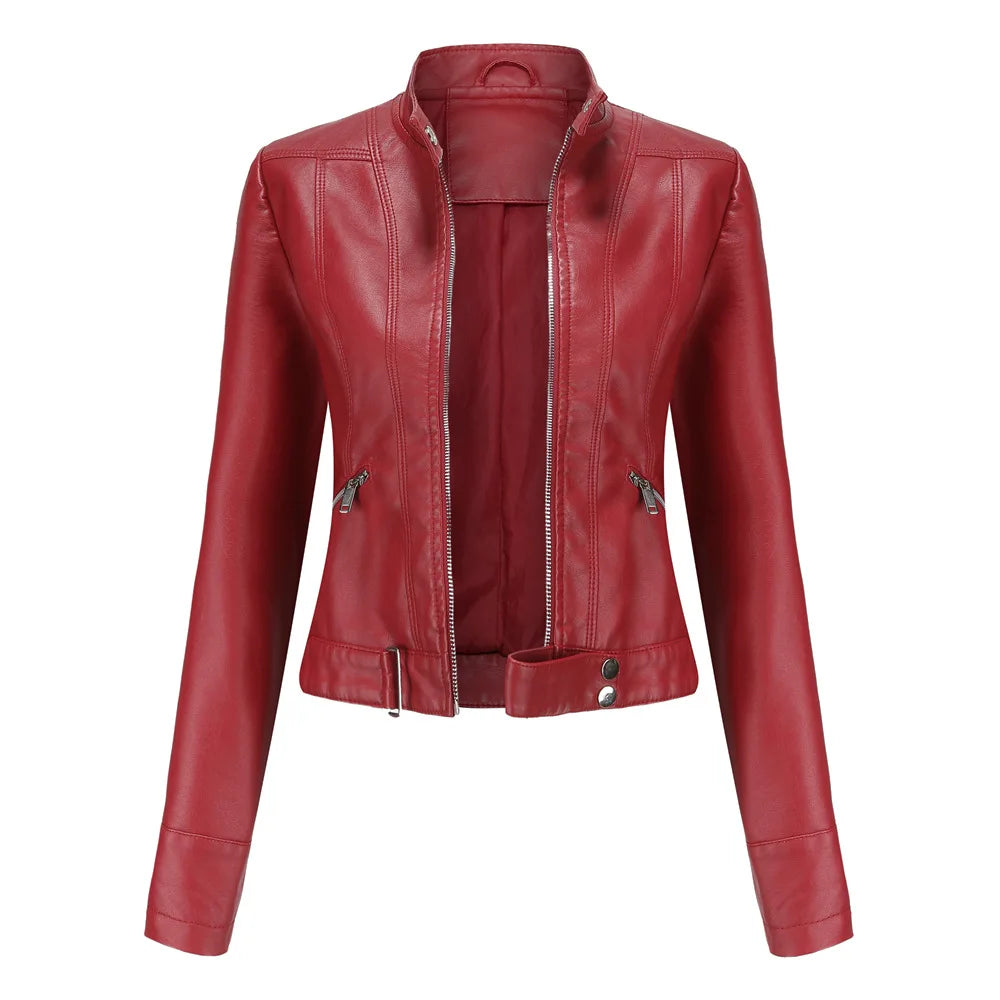 Women's Short Leather Jacket 2025 - Stand Collar Slim Coat
