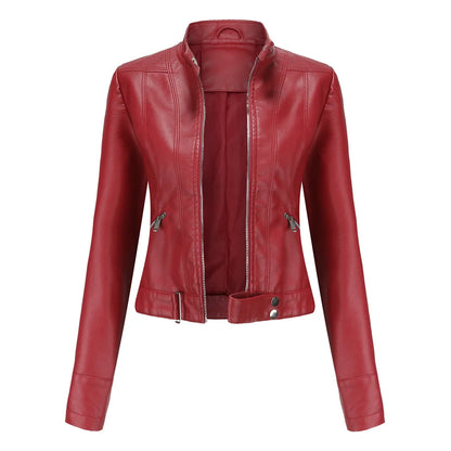 Women's Short Leather Jacket 2025 - Stand Collar Slim Coat