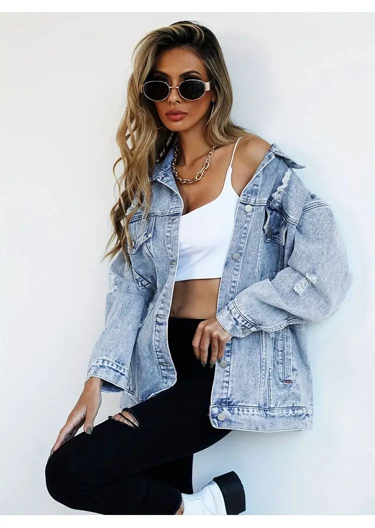 Women's Distressed Denim Jacket Classic
