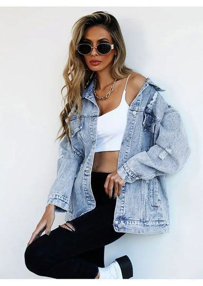 Women's Distressed Denim Jacket Classic