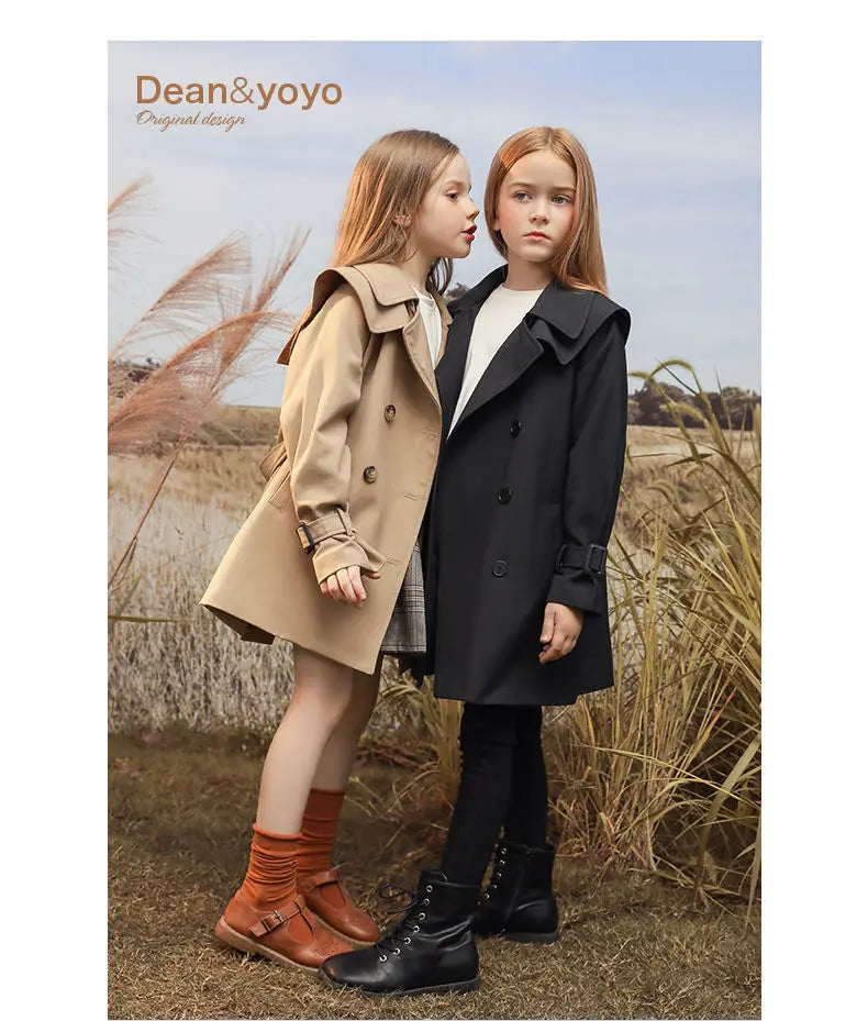 Girls Windbreaker Trench Coat - Kids Mid-Length 3-14 Years